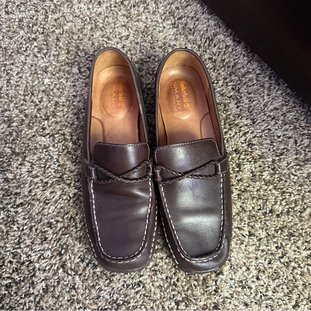Timberlands brown loafers with stitch details